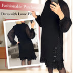 ✨ Flattering Elegance | Women's Rhinestone Round-Neck Midi Dress