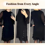 ✨ Flattering Elegance | Women's Rhinestone Round-Neck Midi Dress