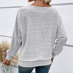 🎁New arrival 50% OFF💥Solid Round-Neck Striped Top with Long Sleeves