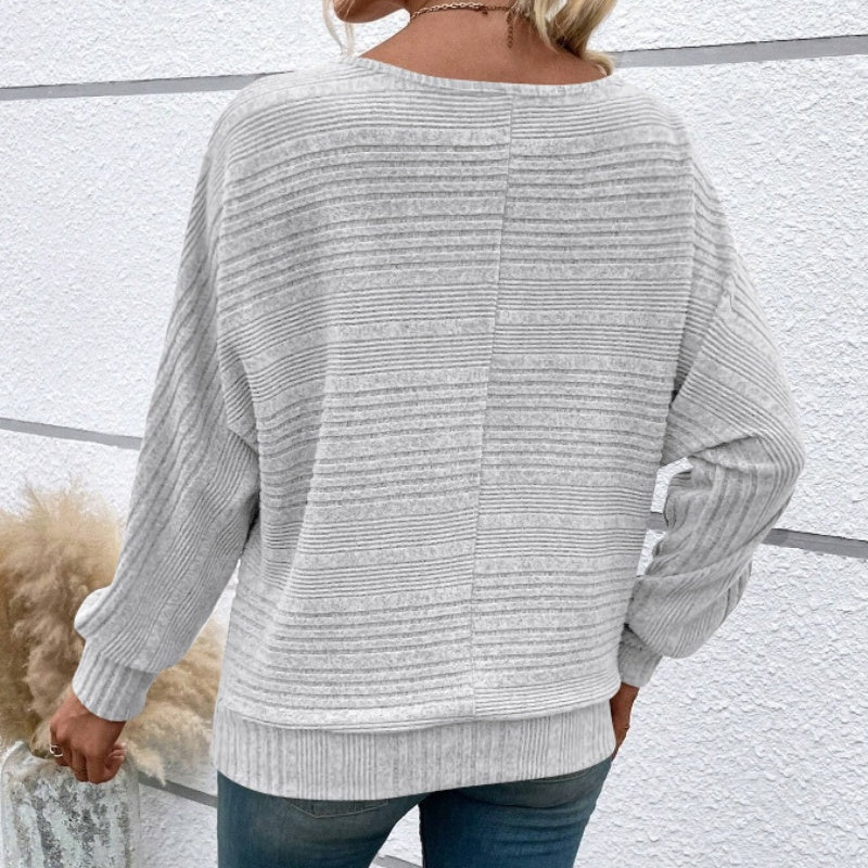🎁New arrival 50% OFF💥Solid Round-Neck Striped Top with Long Sleeves