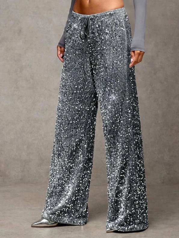💖LAST DAY SALE 50% OFF🥰Women's Sequin Sparkle Wide Leg Pants with Elastic Waistband