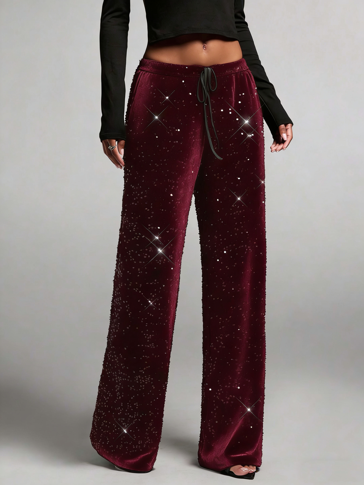 💖LAST DAY SALE 50% OFF🥰Women's Sequin Sparkle Wide Leg Pants with Elastic Waistband