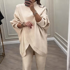 🔥 50% OFF! NEW! Women's 2-piece set – Asymmetrical sweater + wide-leg pants, relaxed fit and soft fabric, ultra comfortable 👚✨