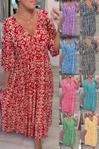 💖LAST DAY SALE 50% OFF💖Bohemian casual print V-neck waist wrap long dress