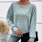 🎁New arrival 50% OFF💥Solid Round-Neck Striped Top with Long Sleeves