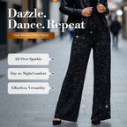 💖LAST DAY SALE 50% OFF🥰Women's Sequin Sparkle Wide Leg Pants with Elastic Waistband