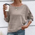 🎁New arrival 50% OFF💥Solid Round-Neck Striped Top with Long Sleeves