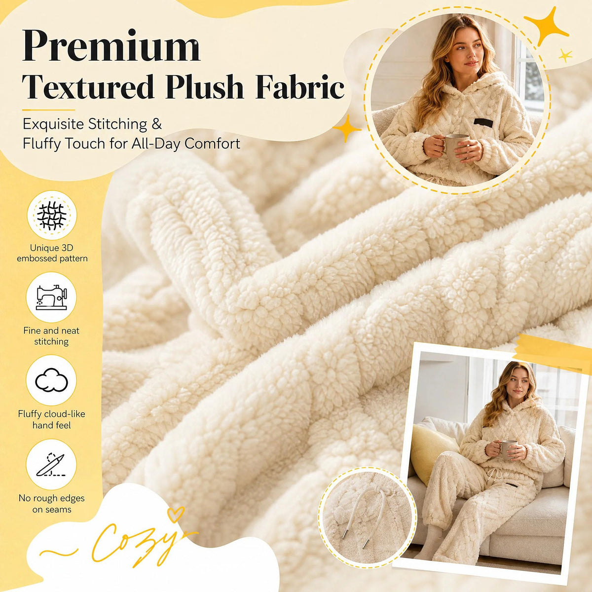 💖 Premium Comfort✨Embossed Geometric Plush Set – Warm embossed plush matching set, trendy & cozy for cold days🍂👚
