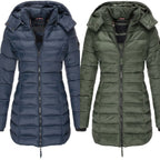 Winter women's mid-length padded jacket warm solid color hooded jacket