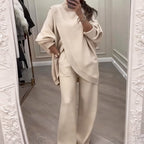 ! Women's 2-piece set – Asymmetrical sweater + wide-leg pants, relaxed fit and soft fabric, ultra comfortable 👚✨