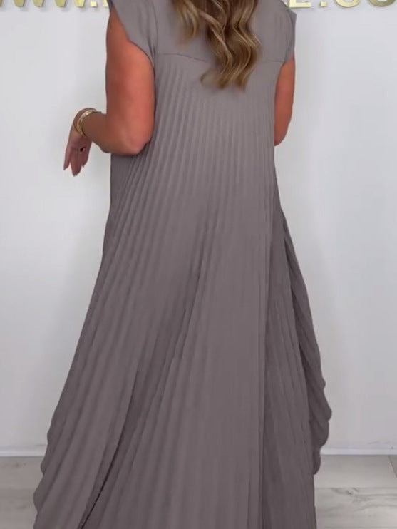 👗Laney Pleated Short Sleeve Irregular Midi Top and Elastic Waist Wide Leg Pants Set✨