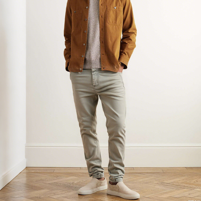 👖Men’s Casual Slim-Fit Solid Color Pants+Belt