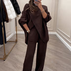 🔥 50% OFF! NEW! Women's 2-piece set – Asymmetrical sweater + wide-leg pants, relaxed fit and soft fabric, ultra comfortable 👚✨
