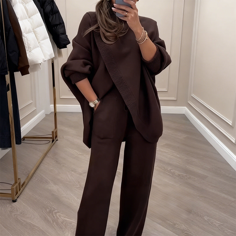 🔥 50% OFF! NEW! Women's 2-piece set – Asymmetrical sweater + wide-leg pants, relaxed fit and soft fabric, ultra comfortable 👚✨
