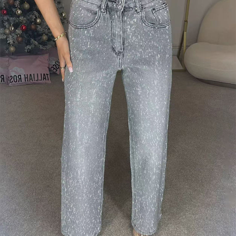 🔥Limited-time offer-Rhinestone-Embellished Straight-Leg Jeans