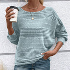 🎁New arrival 50% OFF💥Solid Round-Neck Striped Top with Long Sleeves