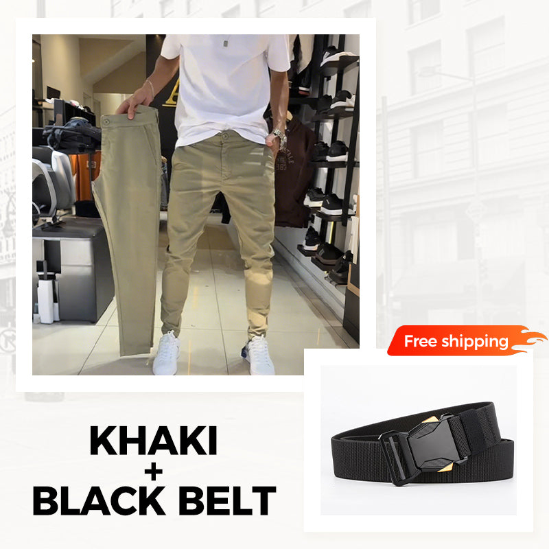 👖Men’s Casual Slim-Fit Solid Color Pants+Belt