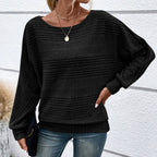 🎁New arrival 50% OFF💥Solid Round-Neck Striped Top with Long Sleeves