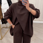 ! Women's 2-piece set – Asymmetrical sweater + wide-leg pants, relaxed fit and soft fabric, ultra comfortable 👚✨