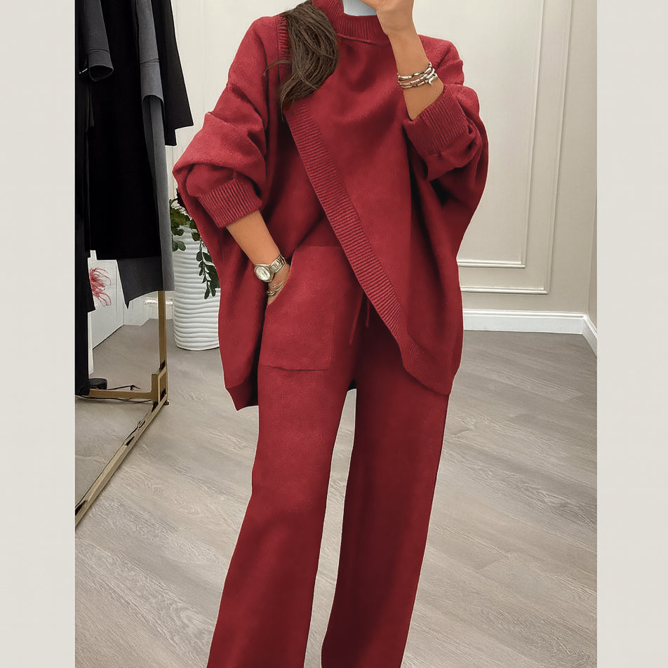 ! Women's 2-piece set – Asymmetrical sweater + wide-leg pants, relaxed fit and soft fabric, ultra comfortable 👚✨