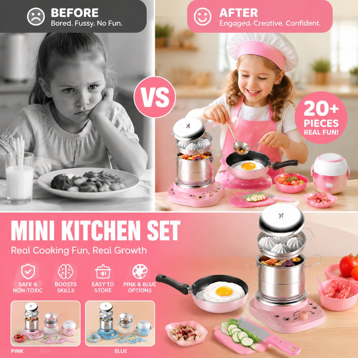 🎁Best Gift For Kid🍳Children's Real Cooking Mini Kitchen Toys - 22 PCS Set