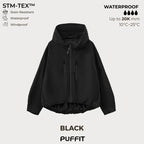 Wide-Brim Hood Short Oversized Rain Jacket With Bubble Hem,👍⛈️Waterproof & Lightweight & Adjustable Cuffs