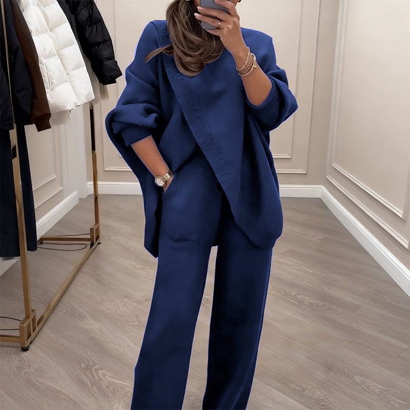🔥 50% OFF! NEW! Women's 2-piece set – Asymmetrical sweater + wide-leg pants, relaxed fit and soft fabric, ultra comfortable 👚✨