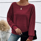 🎁New arrival 50% OFF💥Solid Round-Neck Striped Top with Long Sleeves