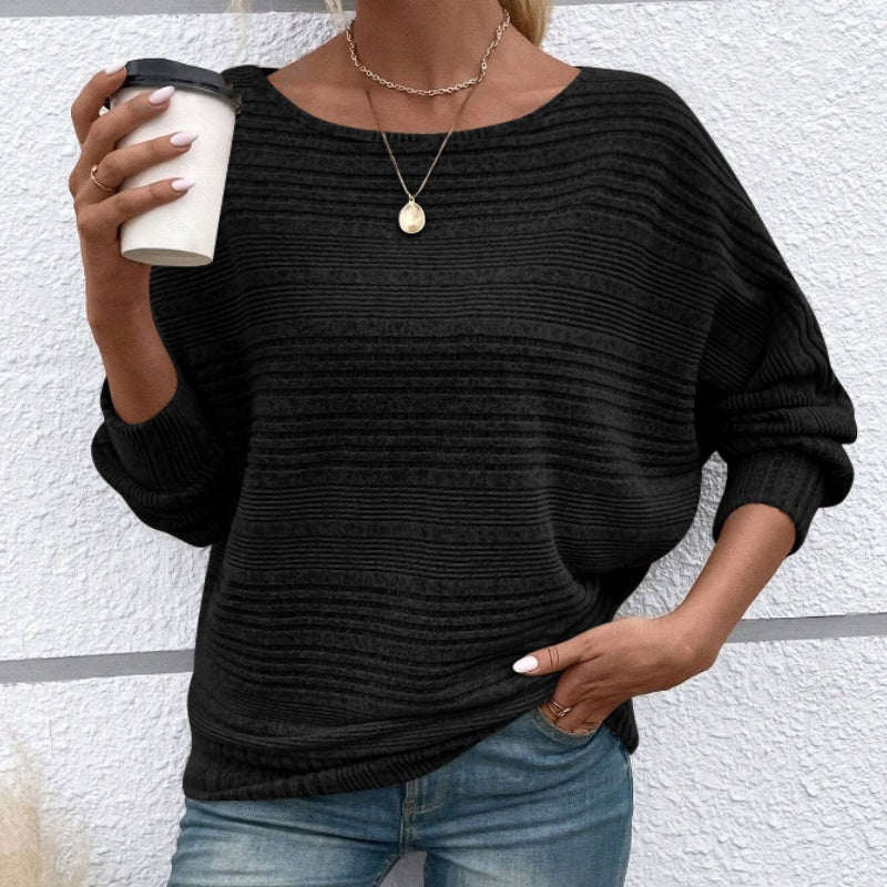 🎁New arrival 50% OFF💥Solid Round-Neck Striped Top with Long Sleeves