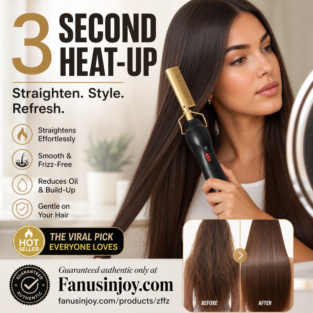 ✨️Amazing Discount on 🔥2026 New Arrival！🎁💇‍♀️Heats in 3 Seconds & Shapes in 5 Seconds！👱‍♀️Create Perfect Hairstyles Quickly！✨️Portable Electric Hair Straightening and Curling Comb