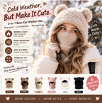 ⏳🎁50% OFF!!!-Ready for Winter!!!❄️🐻3-in-1 Cute Bear Ear Fleece Plush Winter Hat