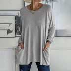 🔥Women's Loose-Fit Long-Sleeve Pocket Tunic with a Flattering Longer Length, Relaxed Silhouette, and Everyday Casual Charm