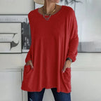 🔥Women's Loose-Fit Long-Sleeve Pocket Tunic with a Flattering Longer Length, Relaxed Silhouette, and Everyday Casual Charm