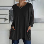🔥Women's Loose-Fit Long-Sleeve Pocket Tunic with a Flattering Longer Length, Relaxed Silhouette, and Everyday Casual Charm