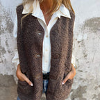 🍂 Plush Teddy Sherpa Button-Down Cropped Vest – Cozy Autumn Layering