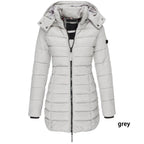 Winter women's mid-length padded jacket warm solid color hooded jacket