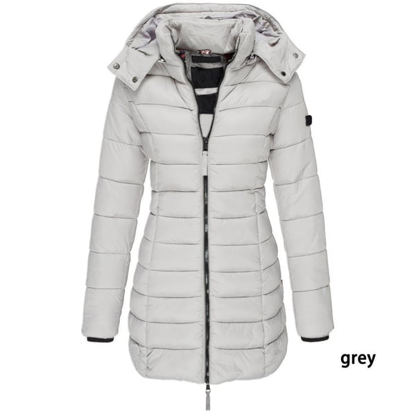 Winter women's mid-length padded jacket warm solid color hooded jacket