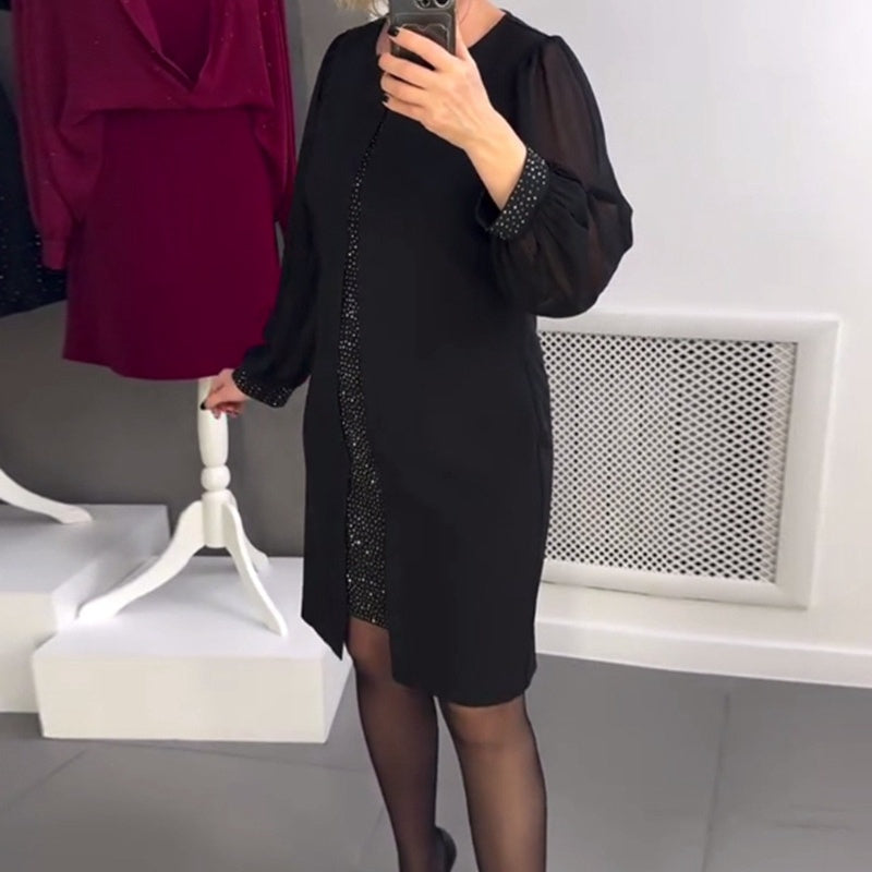 Rhinestone Decor Black Midi Dress✈️Free Shipping