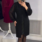 Rhinestone Decor Black Midi Dress✈️Free Shipping