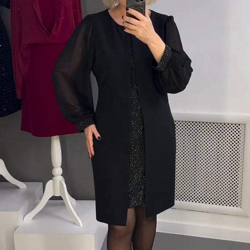 Rhinestone Decor Black Midi Dress✈️Free Shipping