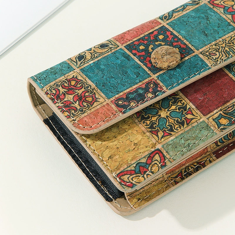 Cork PU Retro Printing Flap Cover Wallet