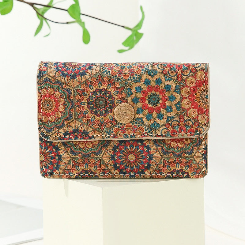 Cork PU Retro Printing Flap Cover Wallet