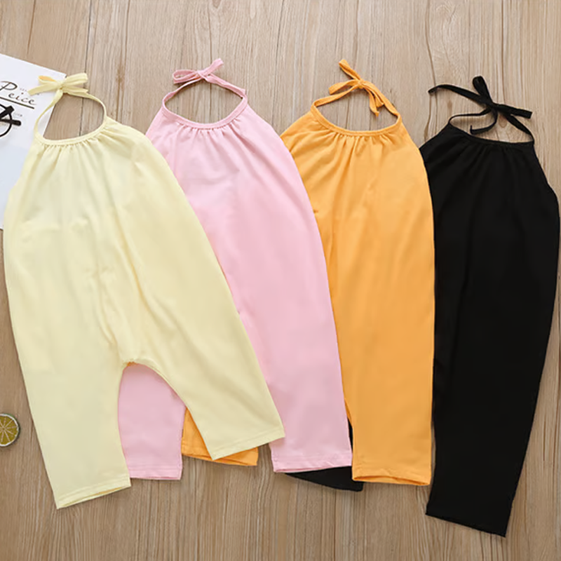 Girls' Soft Casual Backless Jumpsuit