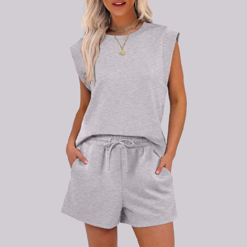 🌞Summer Sale 50% OFF🔥Women's Cap Sleeve Crewneck Top & Drawstring Shorts 2-Piece Set