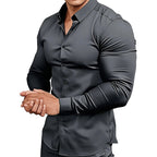⏰Men's Solid Color Lapel Long Sleeve Button-Down Shirts