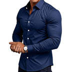 ⏰Men's Solid Color Lapel Long Sleeve Button-Down Shirts
