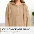 🎉 LIMITED TIME 50% OFF! 🧥 Women's Fashion Long Sleeve Hoodie – V-Neck Button Detail, Relaxed Fit & Side Slits – Effortlessly Chic 🌸✨