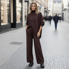 ! Women's 2-piece set – Asymmetrical sweater + wide-leg pants, relaxed fit and soft fabric, ultra comfortable 👚✨