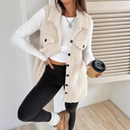 Women's Warm Fuzzy Long Button-Up Collar Vest