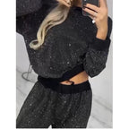 Sequined Loose Fit Top and Wide Leg Pants Two-Piece Set
